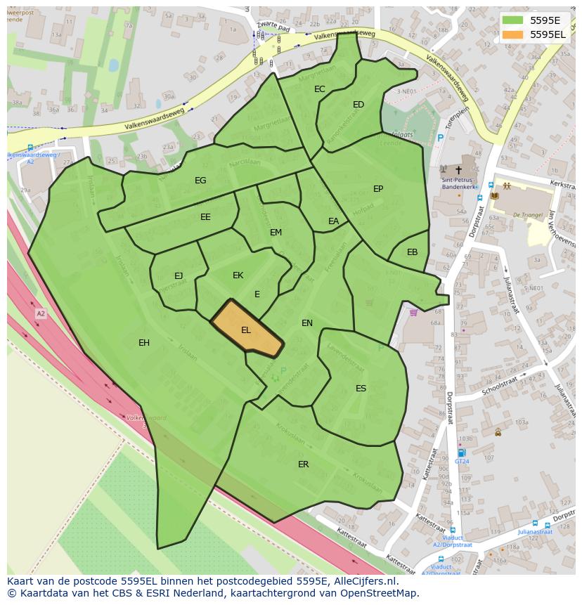 Afbeelding van het postcodegebied 5595 EL op de kaart.