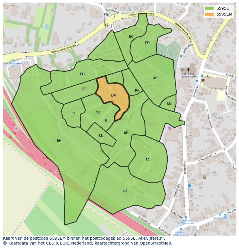 Afbeelding van het postcodegebied 5595 EM op de kaart.