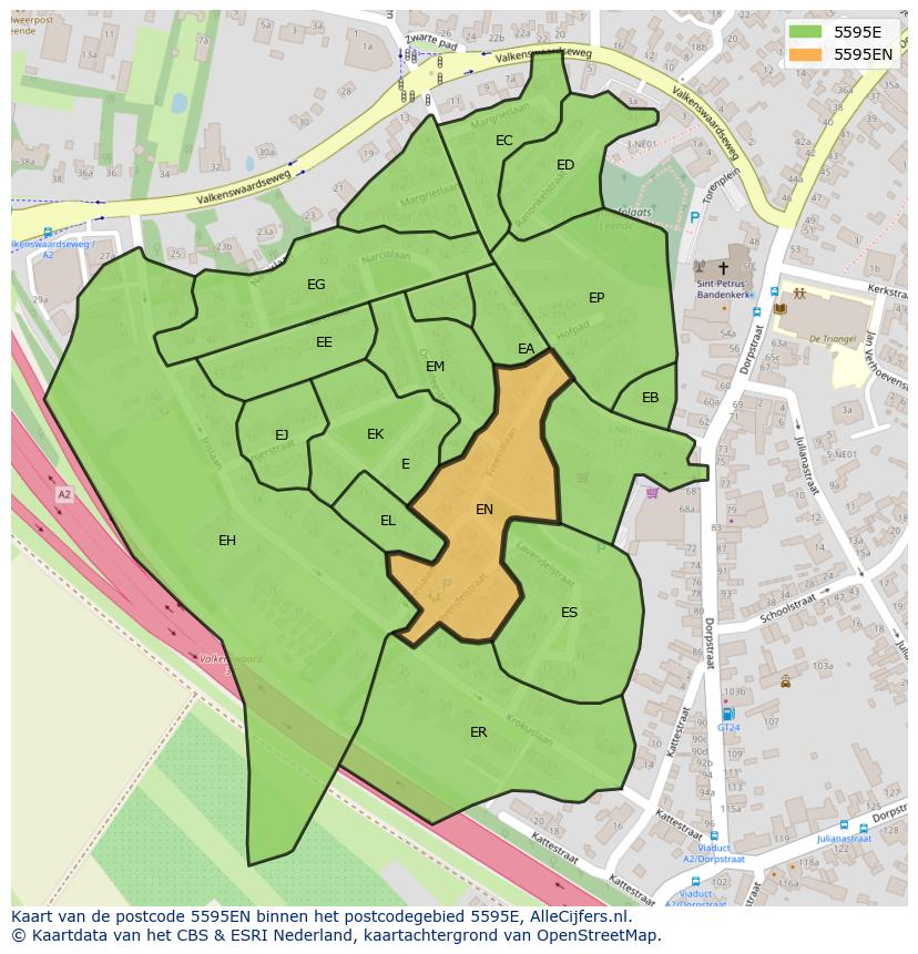 Afbeelding van het postcodegebied 5595 EN op de kaart.