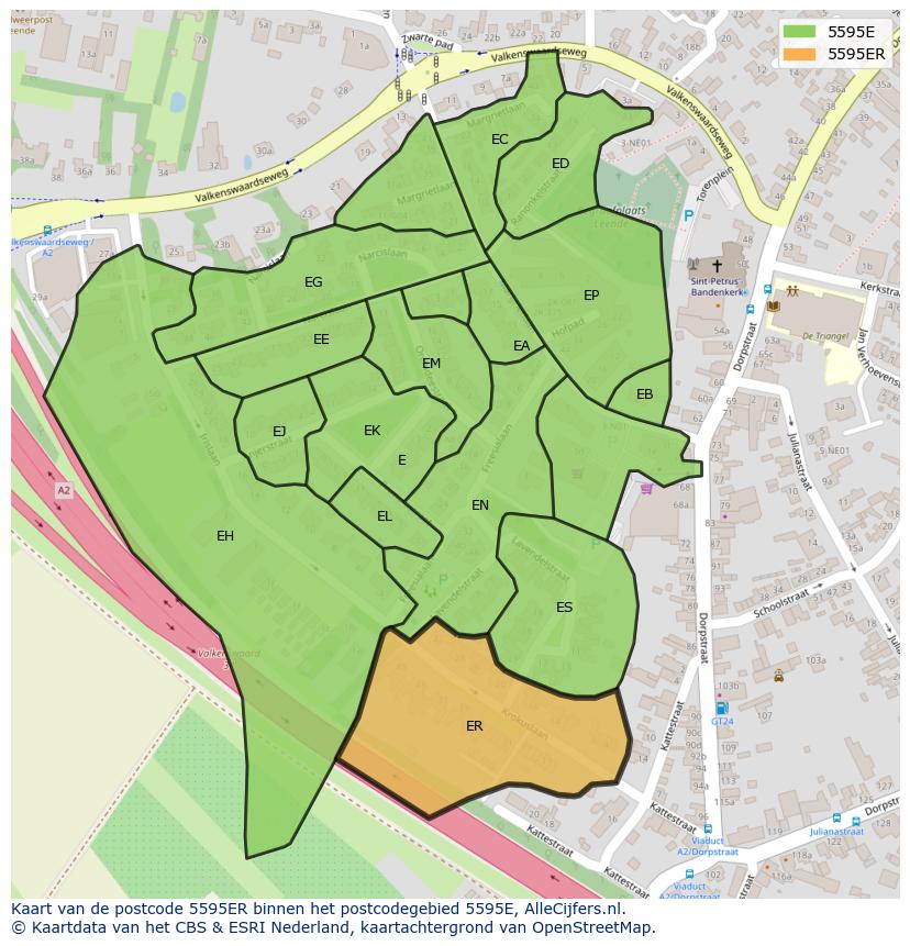 Afbeelding van het postcodegebied 5595 ER op de kaart.