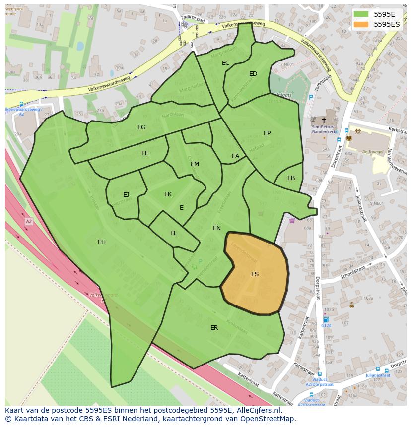 Afbeelding van het postcodegebied 5595 ES op de kaart.