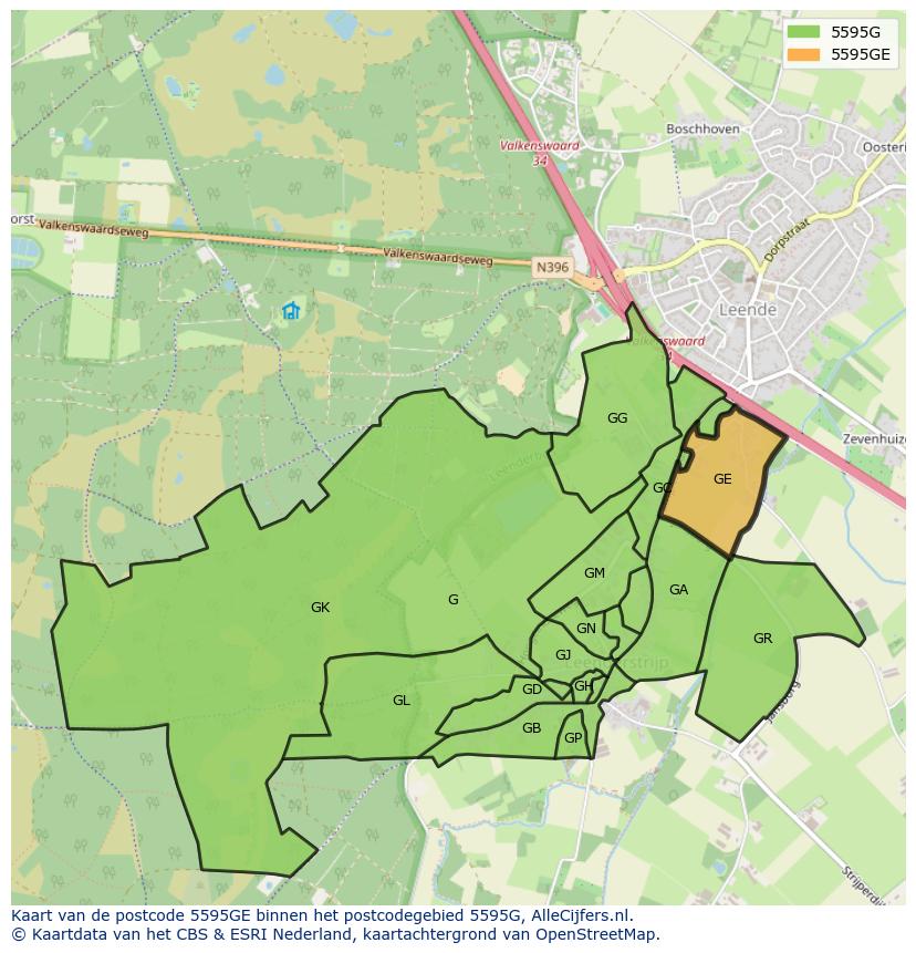 Afbeelding van het postcodegebied 5595 GE op de kaart.