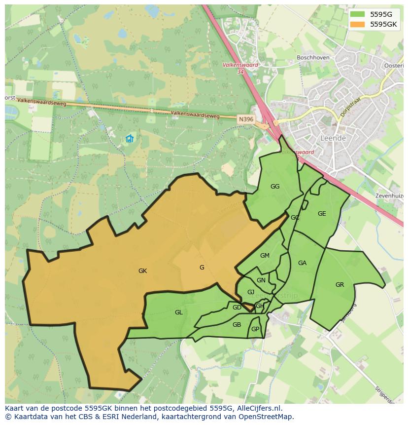 Afbeelding van het postcodegebied 5595 GK op de kaart.