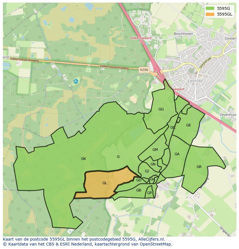 Afbeelding van het postcodegebied 5595 GL op de kaart.