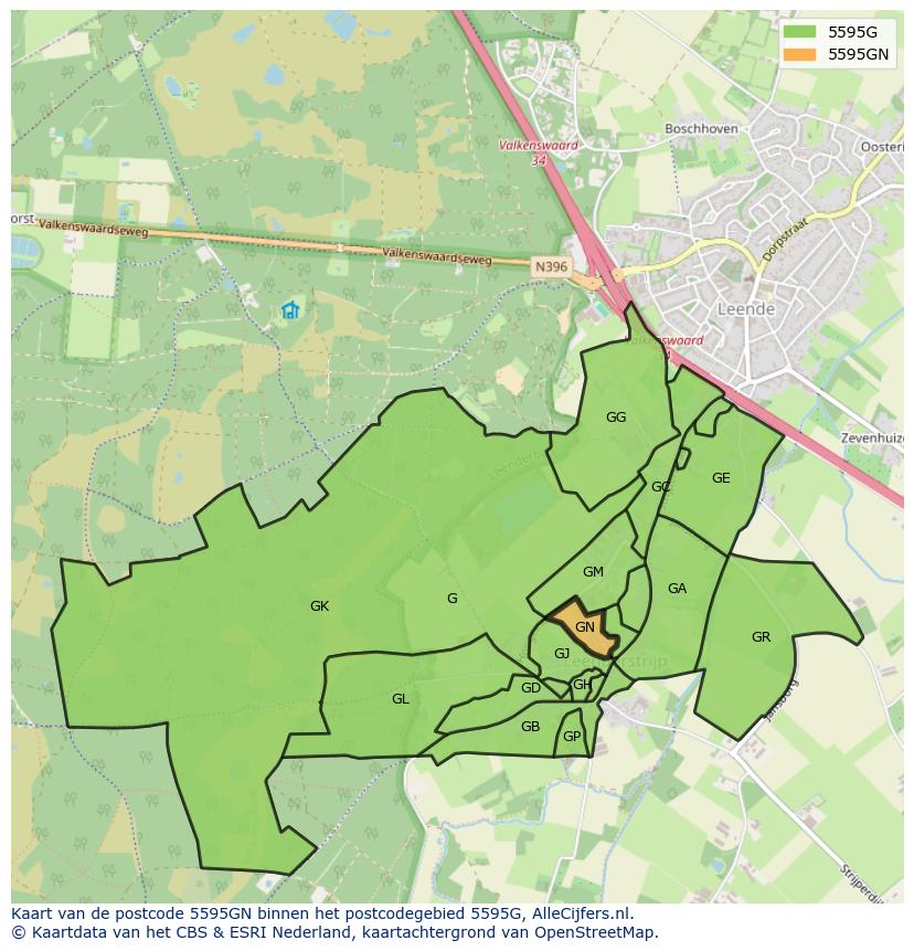 Afbeelding van het postcodegebied 5595 GN op de kaart.