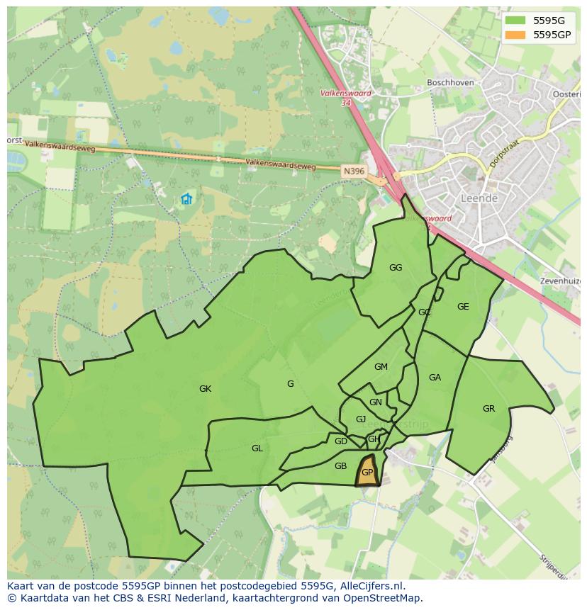 Afbeelding van het postcodegebied 5595 GP op de kaart.