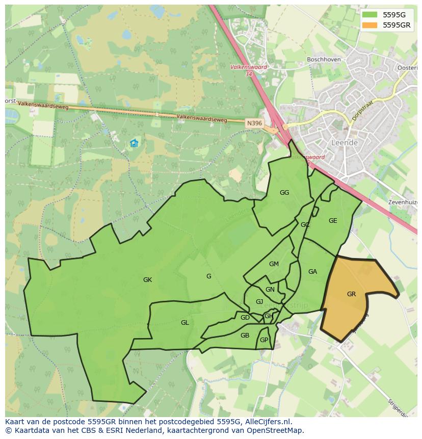 Afbeelding van het postcodegebied 5595 GR op de kaart.