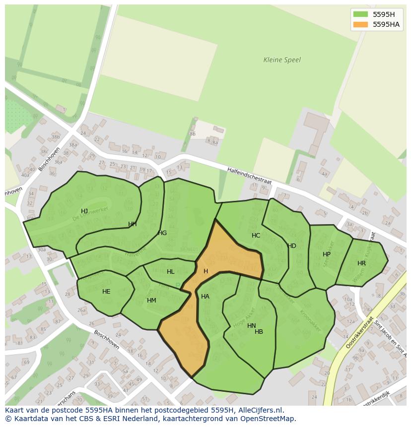 Afbeelding van het postcodegebied 5595 HA op de kaart.