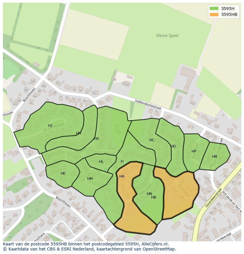 Afbeelding van het postcodegebied 5595 HB op de kaart.