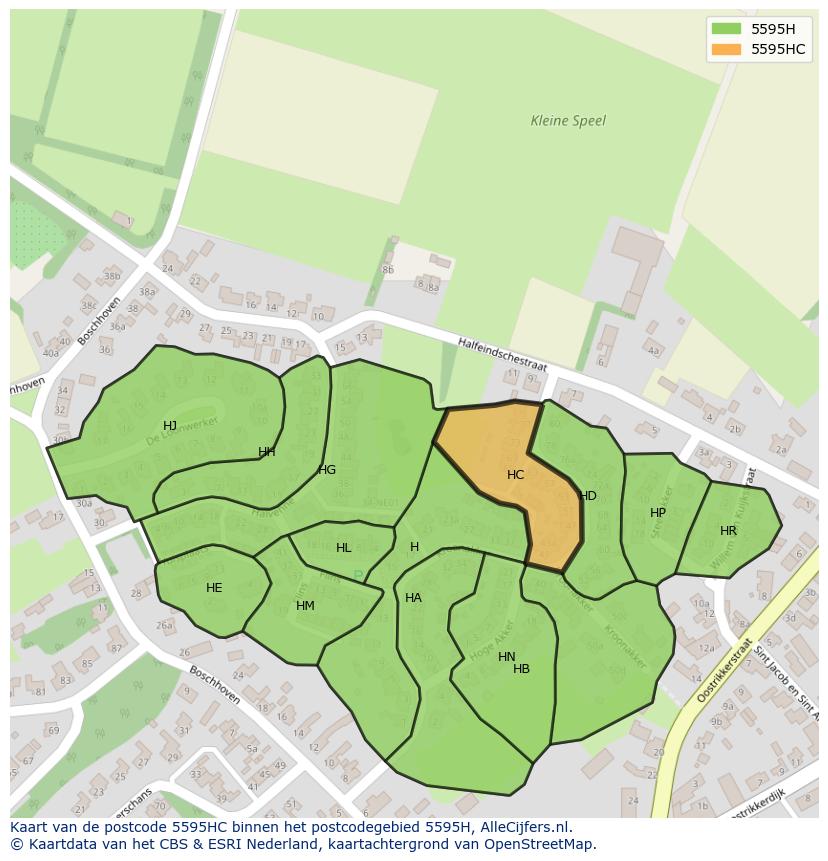 Afbeelding van het postcodegebied 5595 HC op de kaart.