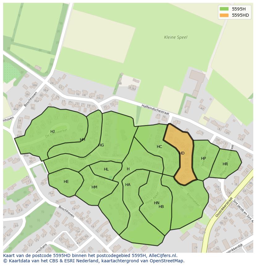 Afbeelding van het postcodegebied 5595 HD op de kaart.
