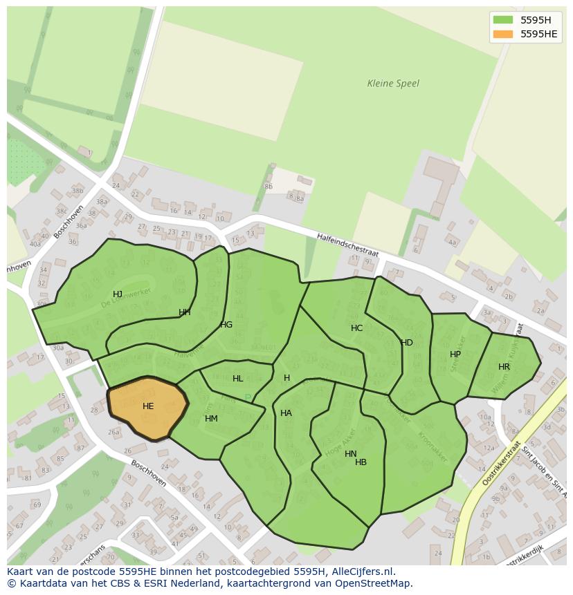 Afbeelding van het postcodegebied 5595 HE op de kaart.