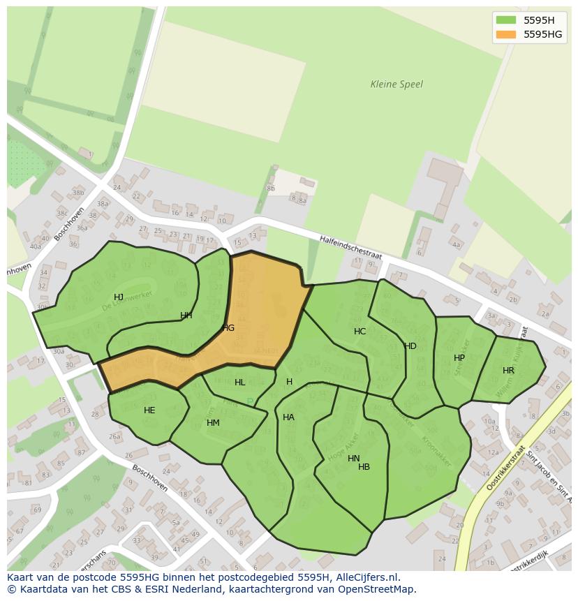 Afbeelding van het postcodegebied 5595 HG op de kaart.