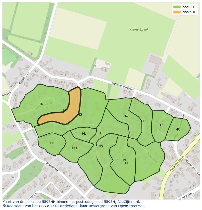 Afbeelding van het postcodegebied 5595 HH op de kaart.