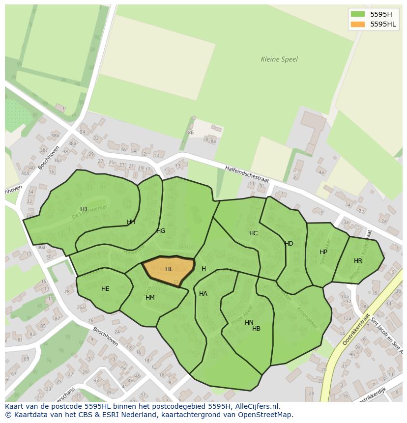 Afbeelding van het postcodegebied 5595 HL op de kaart.