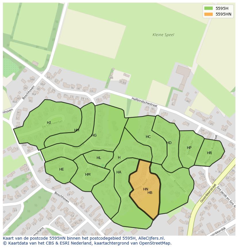 Afbeelding van het postcodegebied 5595 HN op de kaart.