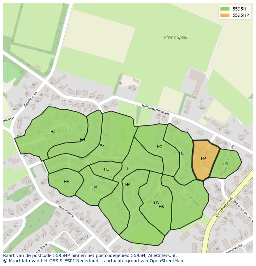 Afbeelding van het postcodegebied 5595 HP op de kaart.