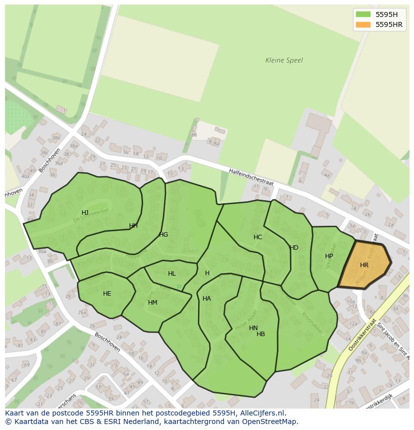 Afbeelding van het postcodegebied 5595 HR op de kaart.