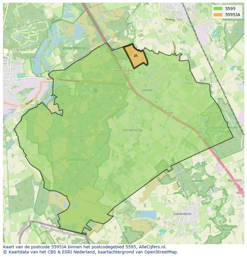 Afbeelding van het postcodegebied 5595 JA op de kaart.