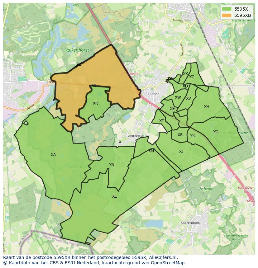 Afbeelding van het postcodegebied 5595 XB op de kaart.