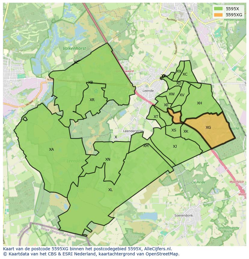 Afbeelding van het postcodegebied 5595 XG op de kaart.