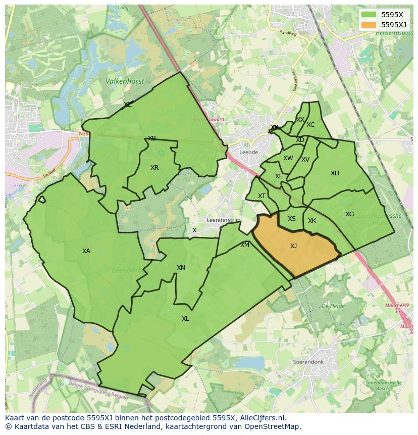 Afbeelding van het postcodegebied 5595 XJ op de kaart.