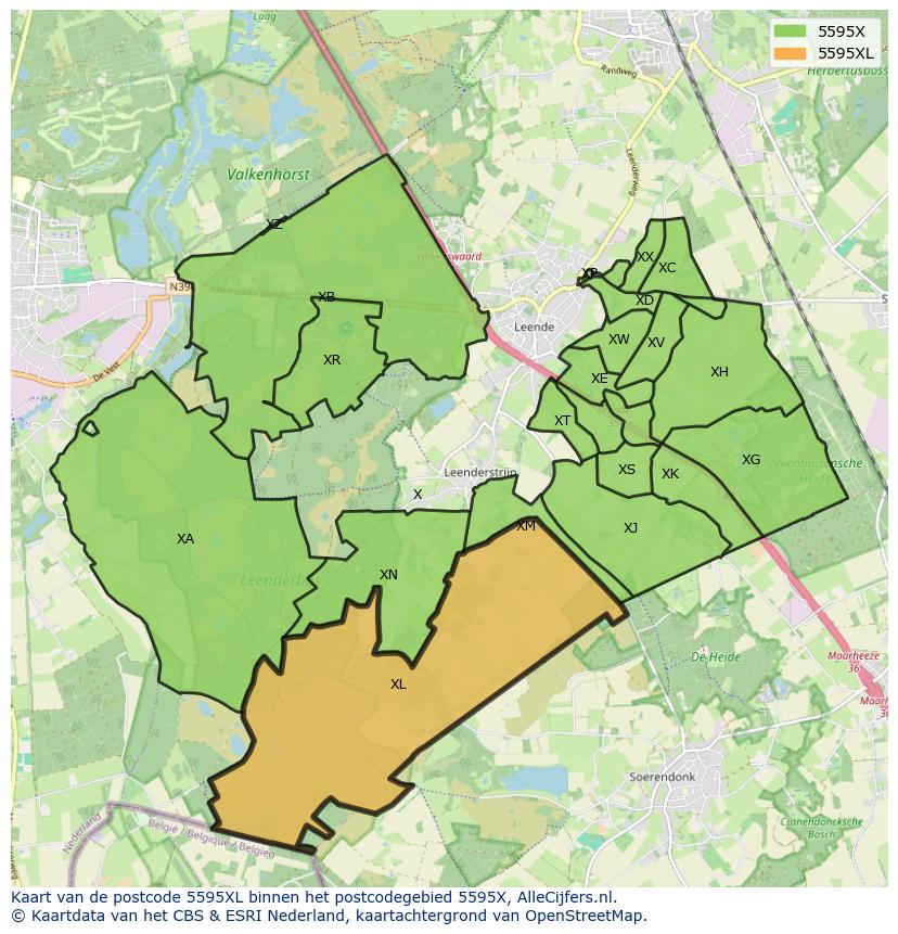 Afbeelding van het postcodegebied 5595 XL op de kaart.