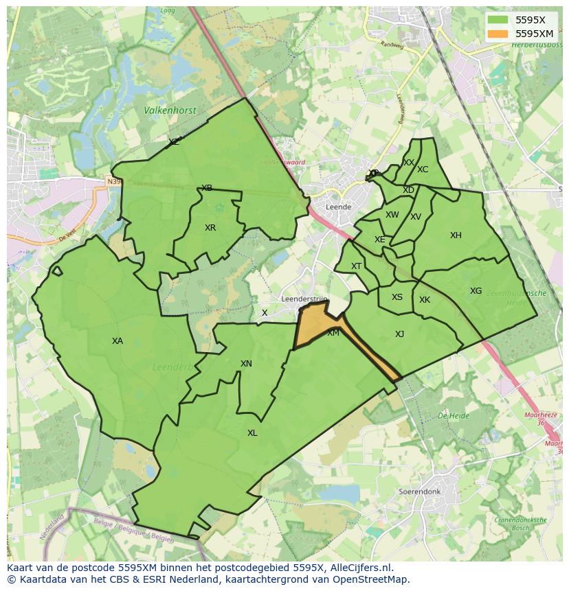 Afbeelding van het postcodegebied 5595 XM op de kaart.