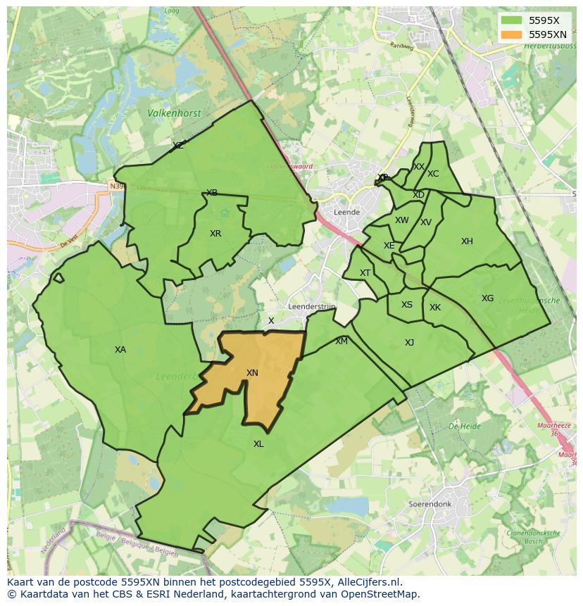 Afbeelding van het postcodegebied 5595 XN op de kaart.