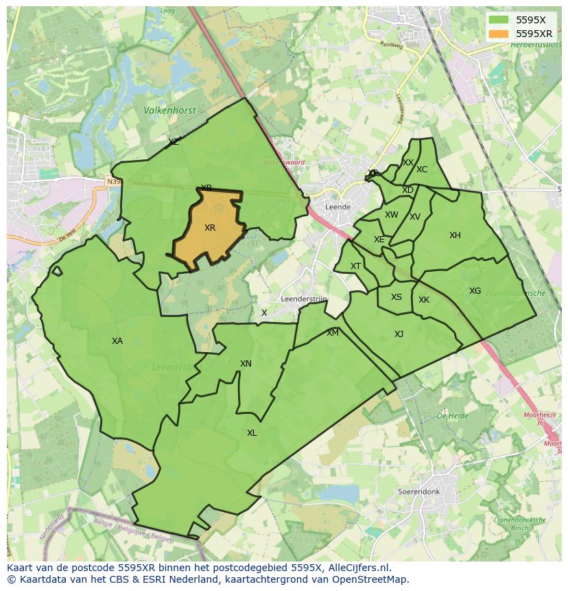 Afbeelding van het postcodegebied 5595 XR op de kaart.