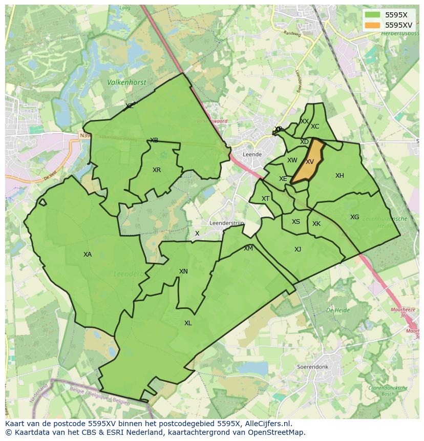 Afbeelding van het postcodegebied 5595 XV op de kaart.