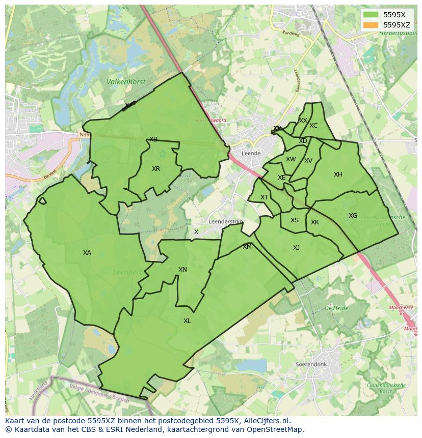 Afbeelding van het postcodegebied 5595 XZ op de kaart.