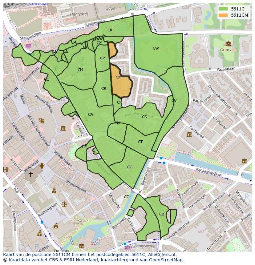 Afbeelding van het postcodegebied 5611 CM op de kaart.
