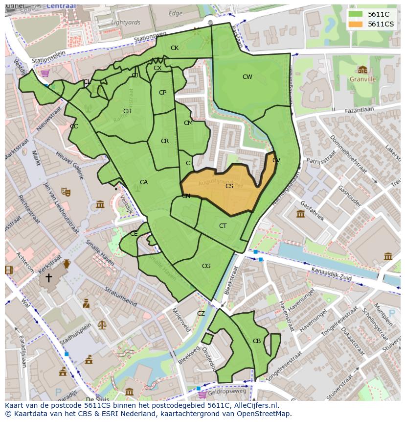 Afbeelding van het postcodegebied 5611 CS op de kaart.
