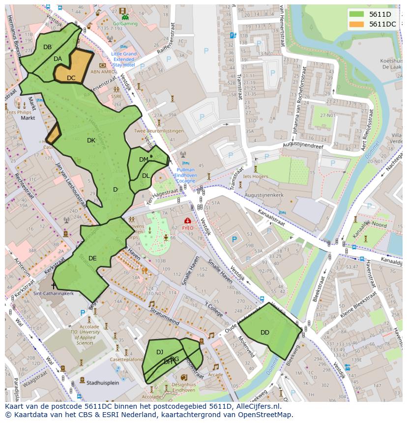 Afbeelding van het postcodegebied 5611 DC op de kaart.