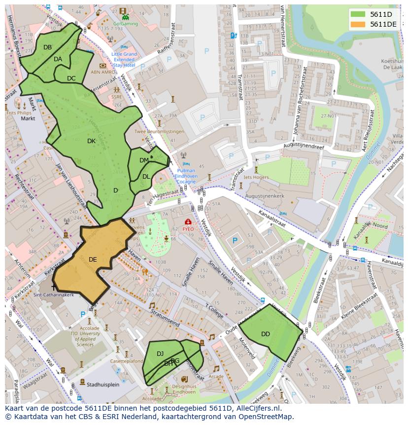 Afbeelding van het postcodegebied 5611 DE op de kaart.