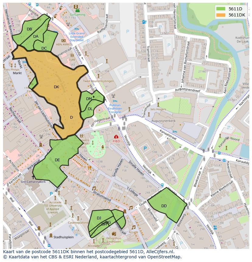 Afbeelding van het postcodegebied 5611 DK op de kaart.