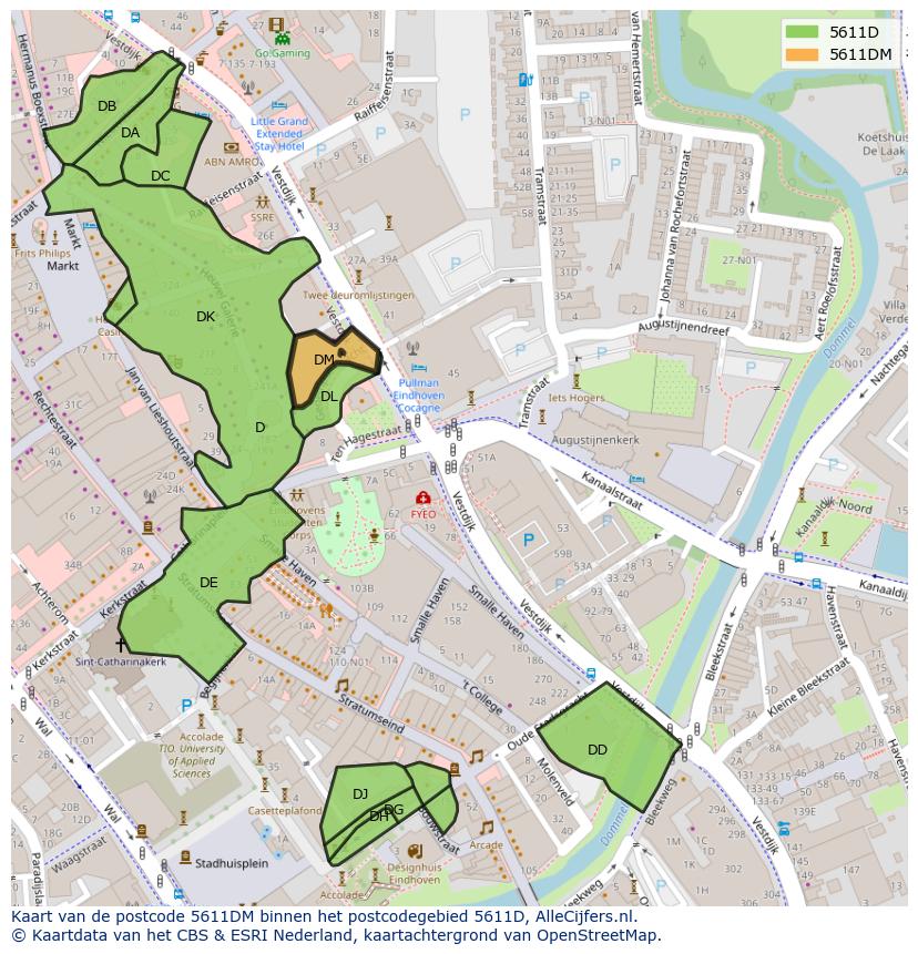 Afbeelding van het postcodegebied 5611 DM op de kaart.