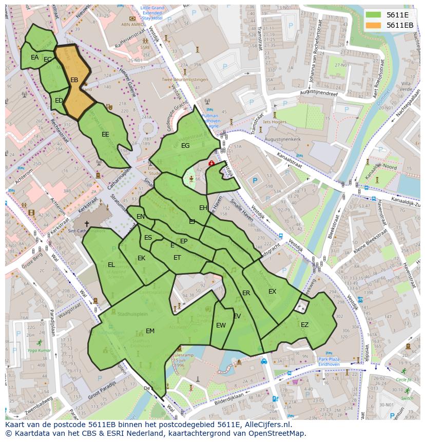 Afbeelding van het postcodegebied 5611 EB op de kaart.