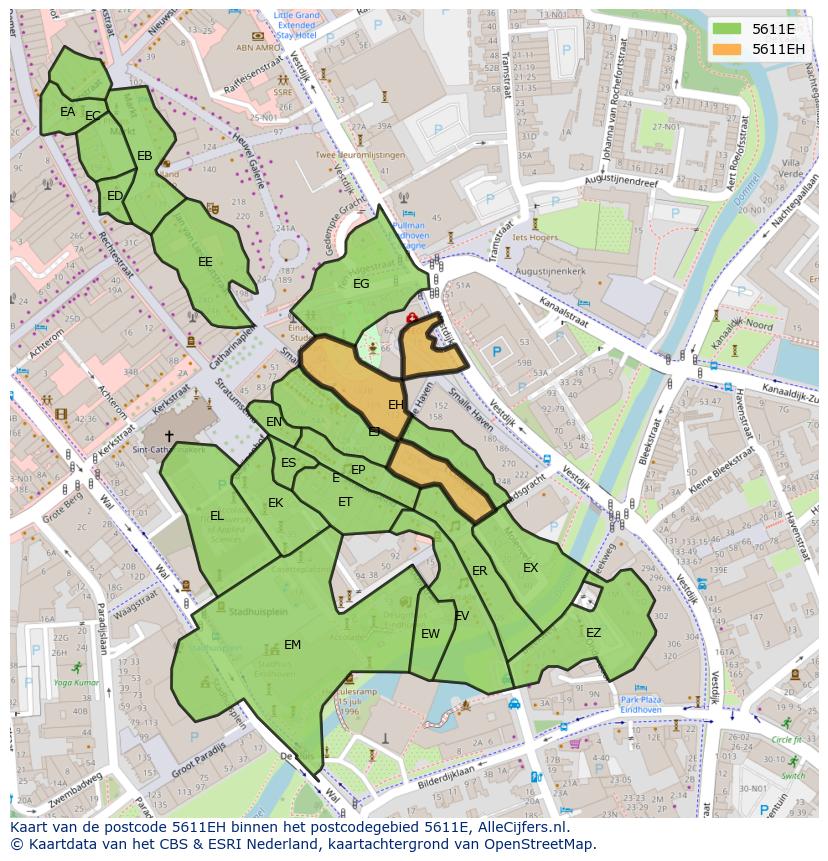 Afbeelding van het postcodegebied 5611 EH op de kaart.