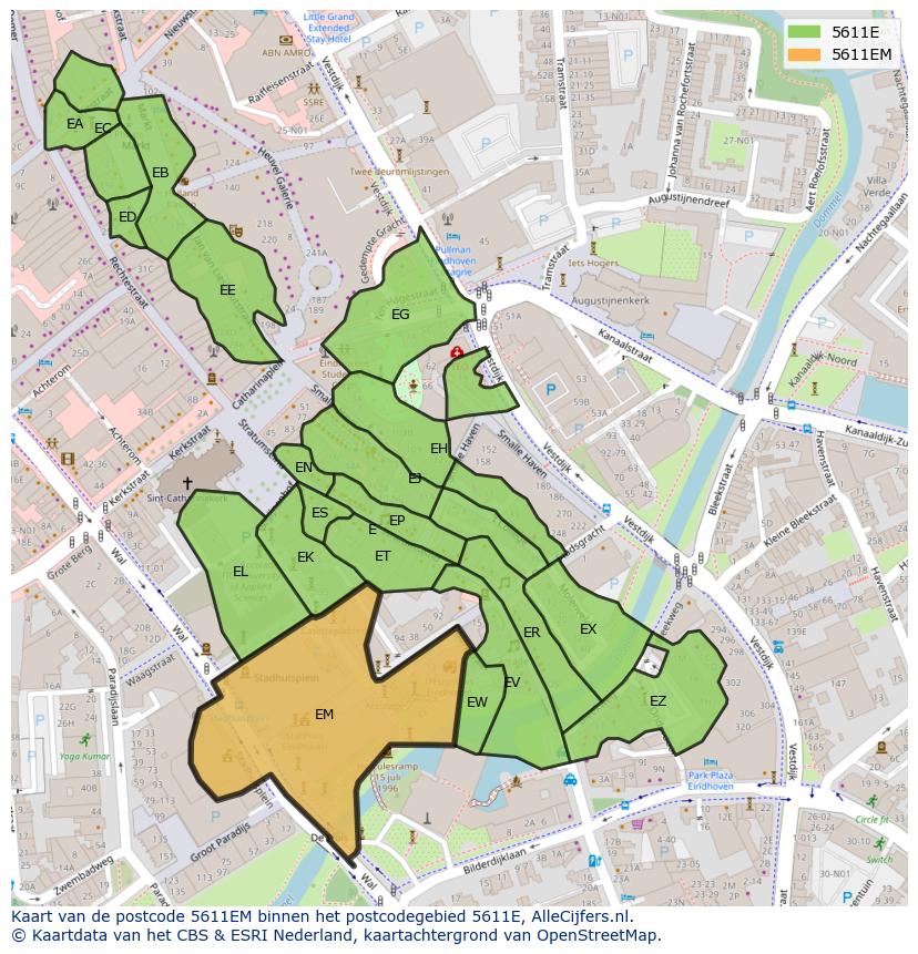 Afbeelding van het postcodegebied 5611 EM op de kaart.