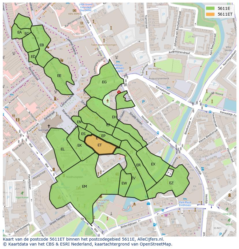 Afbeelding van het postcodegebied 5611 ET op de kaart.
