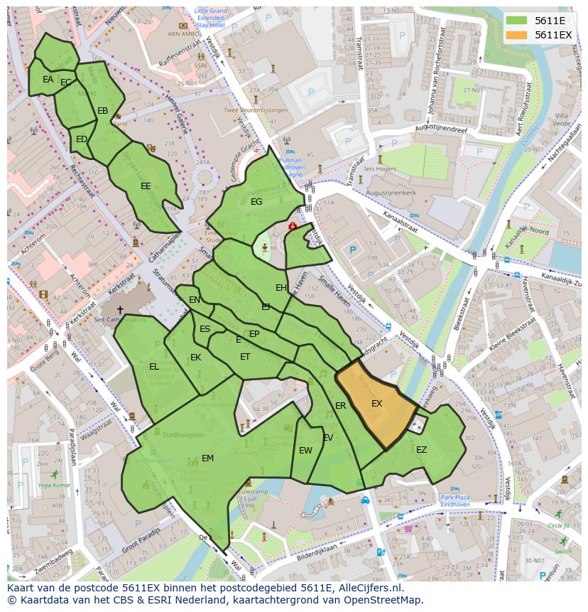 Afbeelding van het postcodegebied 5611 EX op de kaart.