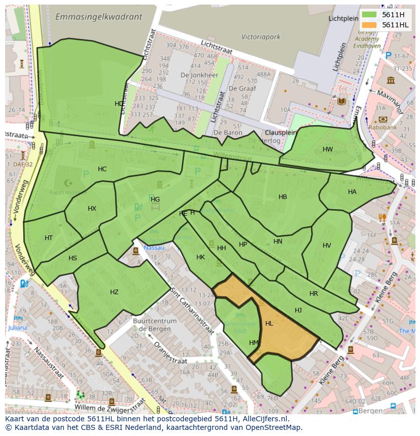 Afbeelding van het postcodegebied 5611 HL op de kaart.