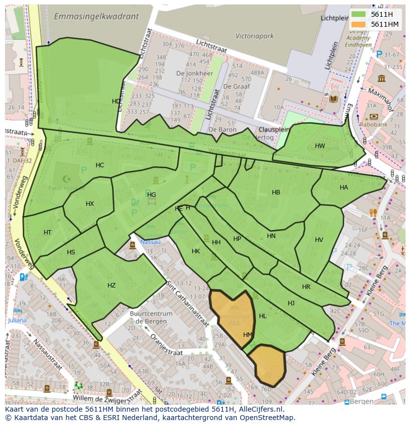 Afbeelding van het postcodegebied 5611 HM op de kaart.
