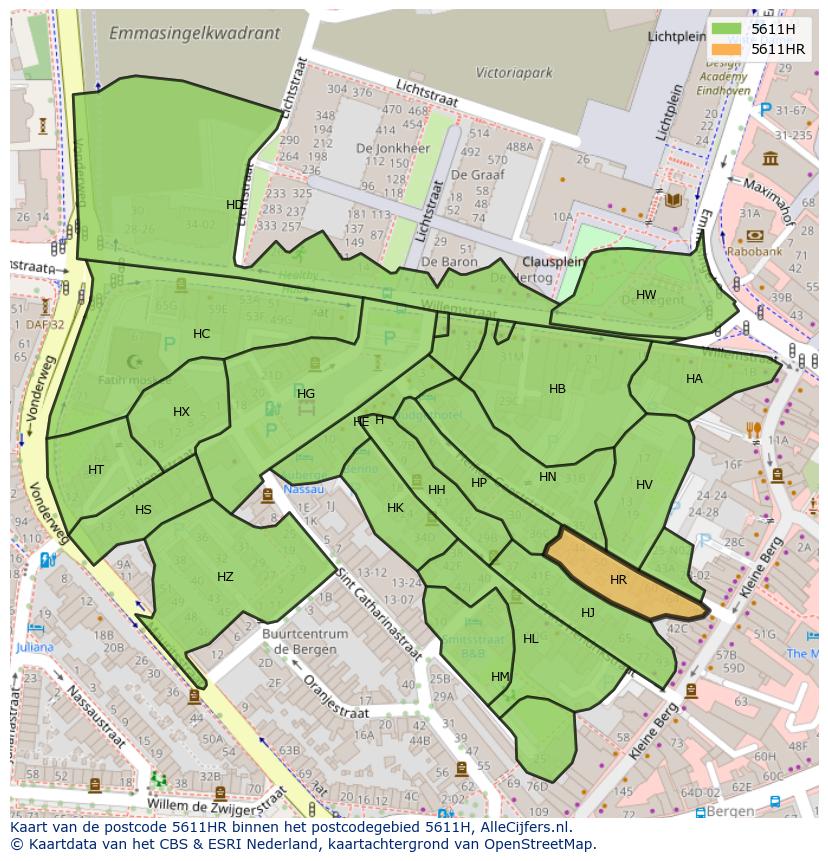 Afbeelding van het postcodegebied 5611 HR op de kaart.