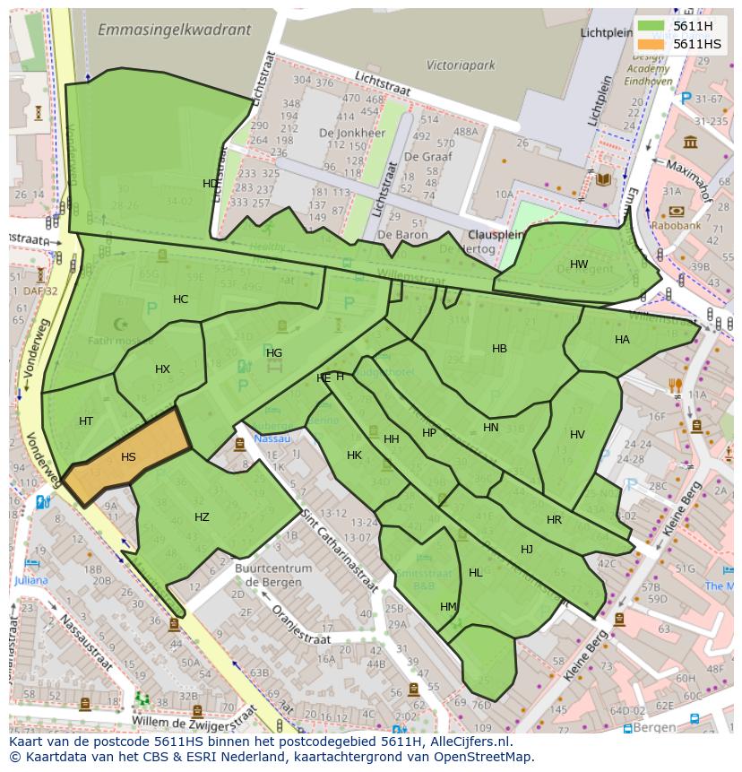Afbeelding van het postcodegebied 5611 HS op de kaart.