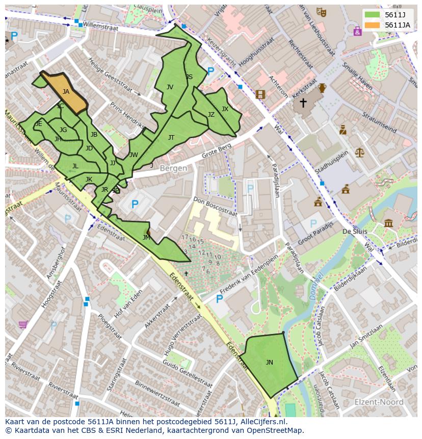 Afbeelding van het postcodegebied 5611 JA op de kaart.