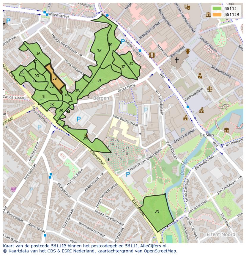 Afbeelding van het postcodegebied 5611 JB op de kaart.
