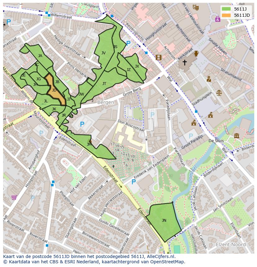 Afbeelding van het postcodegebied 5611 JD op de kaart.